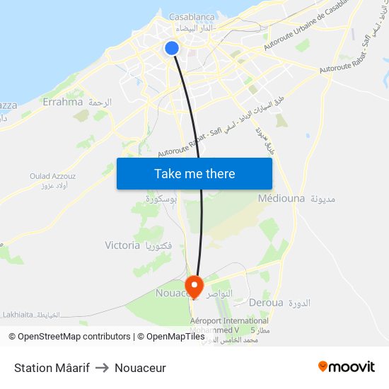 Station Mâarif to Nouaceur map