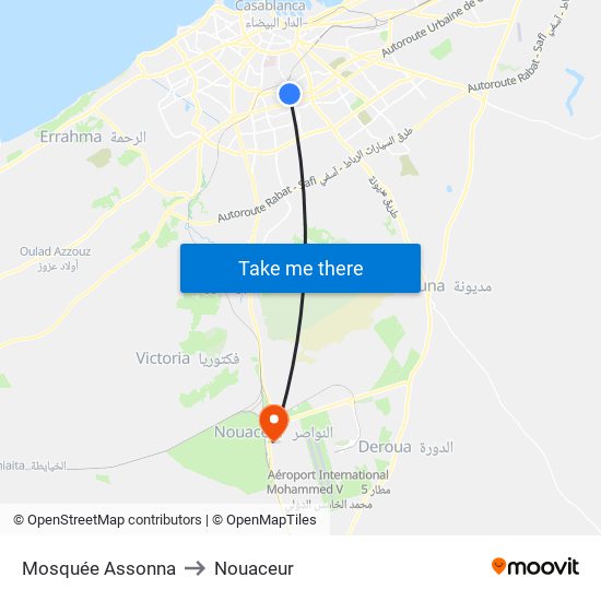 Mosquée Assonna to Nouaceur map