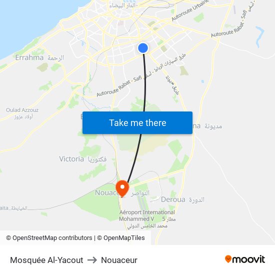 Mosquée Al-Yacout to Nouaceur map