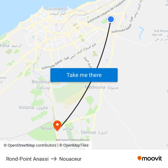 Rond-Point Anassi to Nouaceur map