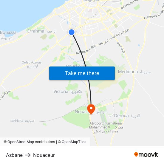 Azbane to Nouaceur map