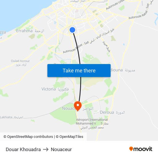 Douar Khouadra to Nouaceur map