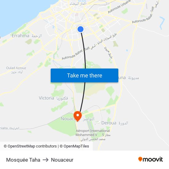 Mosquée Taha to Nouaceur map