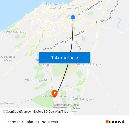 Pharmacie Taha to Nouaceur map