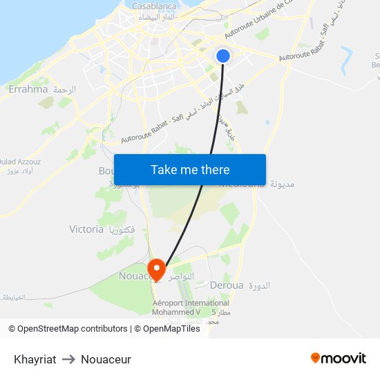 Khayriat to Nouaceur map