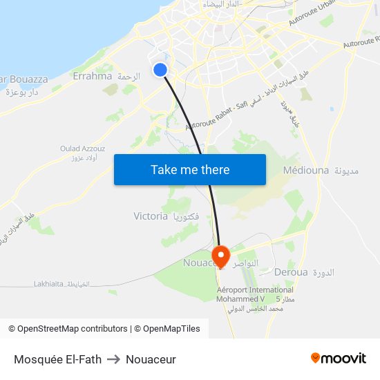 Mosquée El-Fath to Nouaceur map