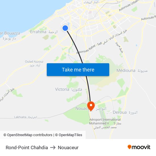 Rond-Point Chahdia to Nouaceur map