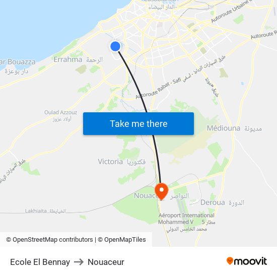 Ecole El Bennay to Nouaceur map
