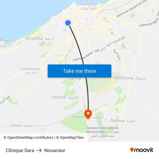 Clinique Sara to Nouaceur map
