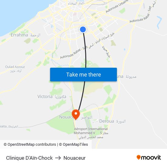 Clinique D'Aïn-Chock to Nouaceur map