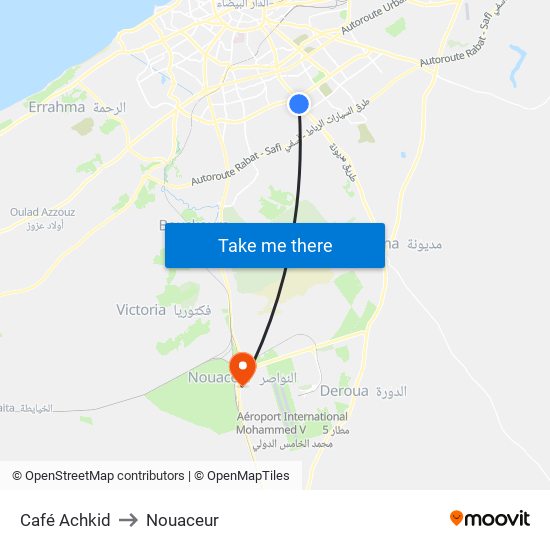 Café Achkid to Nouaceur map