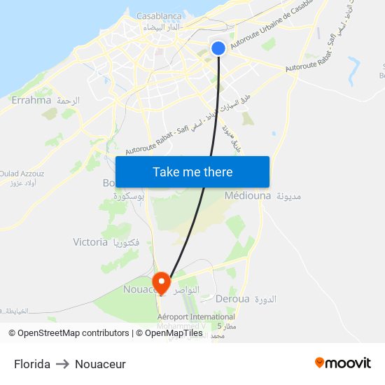 Florida to Nouaceur map