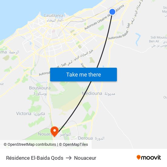 Résidence El-Baida Qods to Nouaceur map