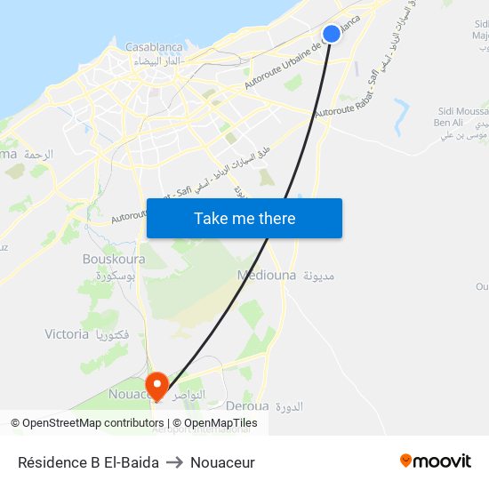 Résidence B El-Baida to Nouaceur map