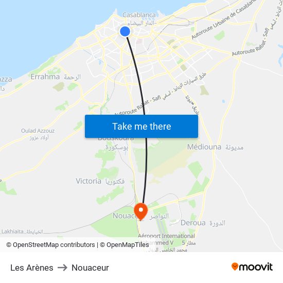 Les Arènes to Nouaceur map