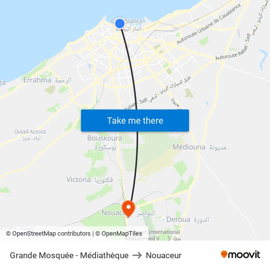 Grande Mosquée - Médiathèque to Nouaceur map