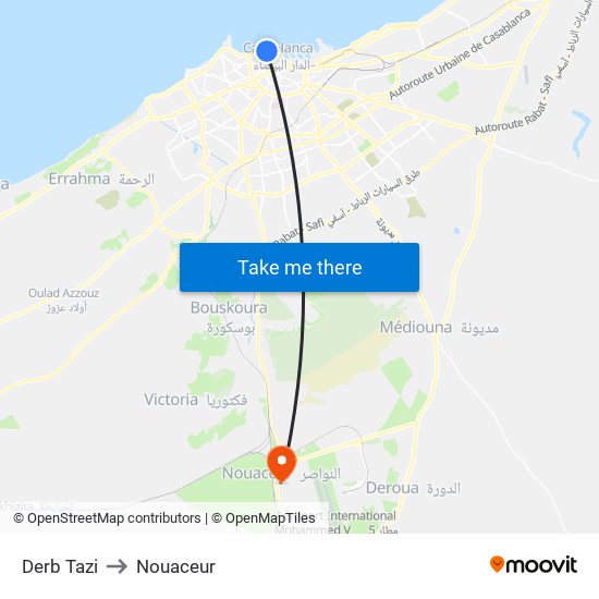 Derb Tazi to Nouaceur map