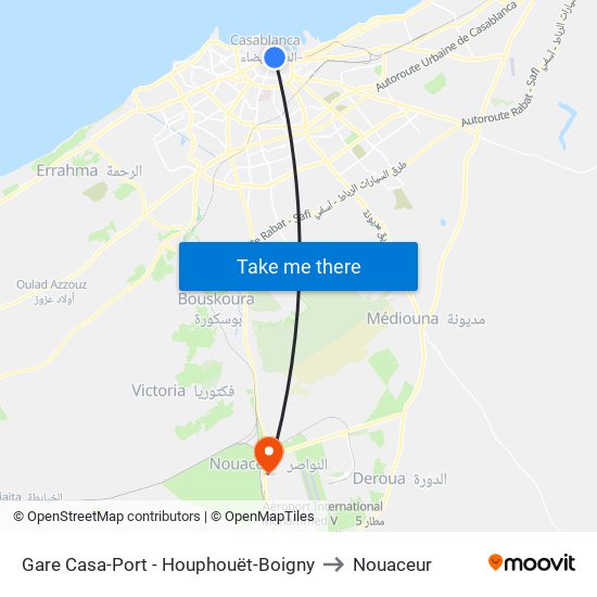 Gare Casa-Port - Houphouët-Boigny to Nouaceur map