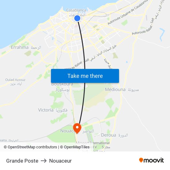Grande Poste to Nouaceur map