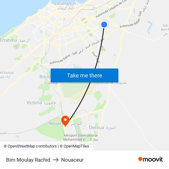 Bim Moulay Rachid to Nouaceur map
