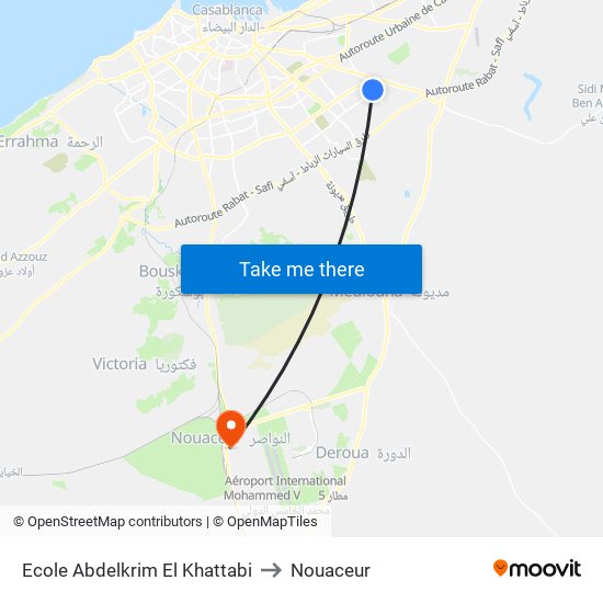 Ecole Abdelkrim El Khattabi to Nouaceur map