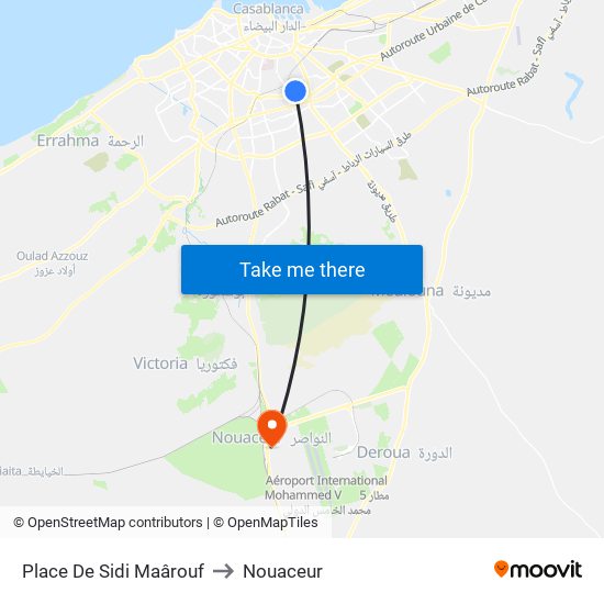 Place De Sidi Maârouf to Nouaceur map