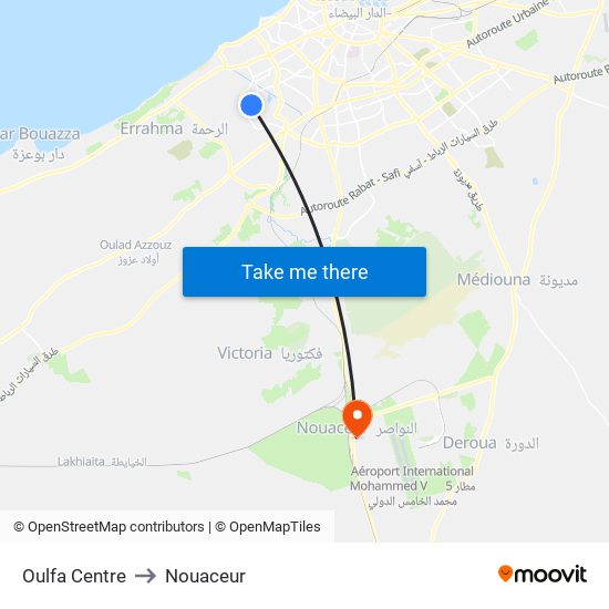 Oulfa Centre to Nouaceur map