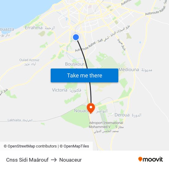 Cnss Sidi Maârouf to Nouaceur map