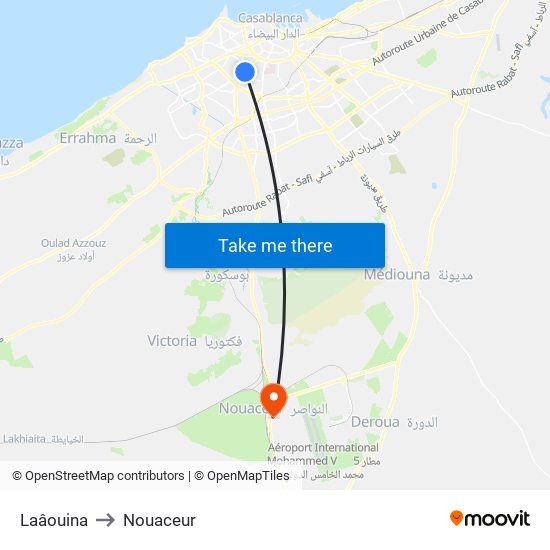 Laâouina to Nouaceur map