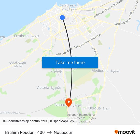 Brahim Roudani, 400 to Nouaceur map