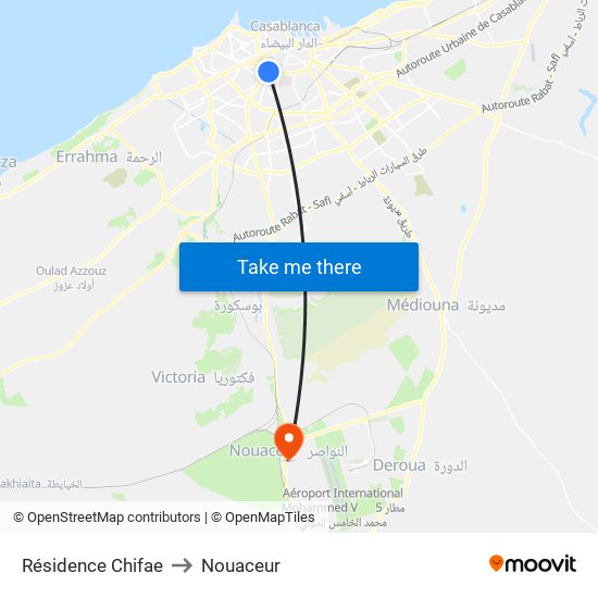 Résidence Chifae to Nouaceur map