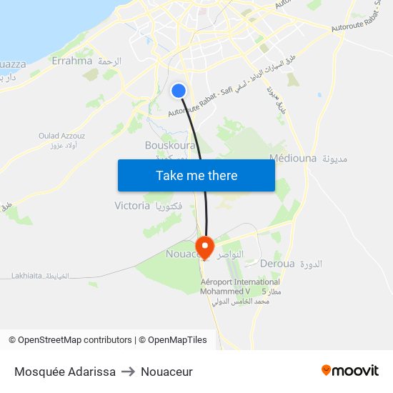 Mosquée Adarissa to Nouaceur map