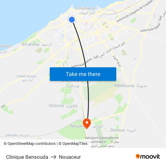 Clinique Bensouda to Nouaceur map