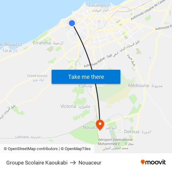 Groupe Scolaire Kaoukabi to Nouaceur map