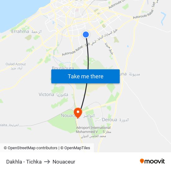 Dakhla - Tichka to Nouaceur map