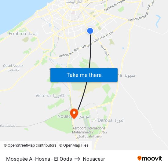 Mosquée Al-Hosna - El Qods to Nouaceur map