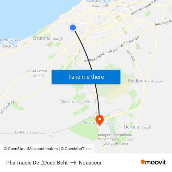 Pharmacie De L'Oued Beht to Nouaceur map
