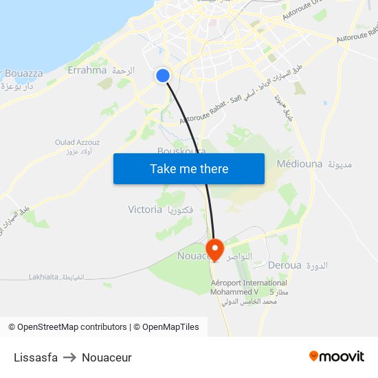 Lissasfa to Nouaceur map