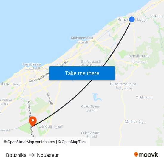 Bouznika to Nouaceur map