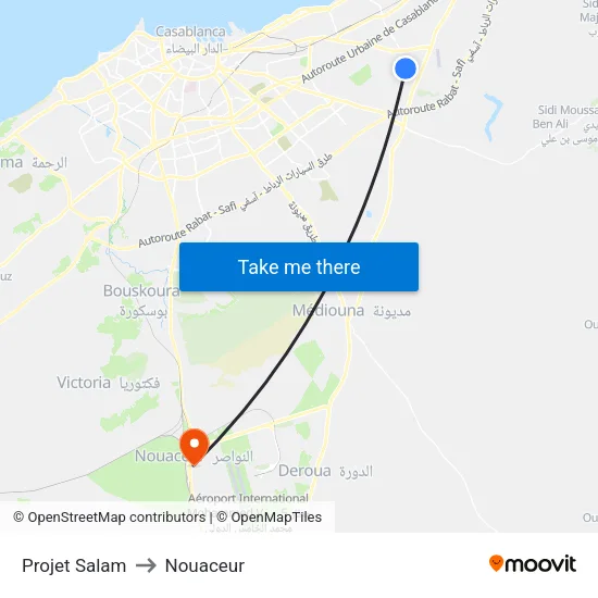 Projet Salam to Nouaceur map