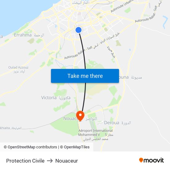 Protection Civile to Nouaceur map