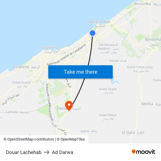Douar Lachehab to Ad Darwa map