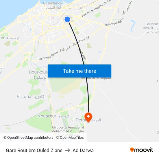 Gare Routière Ouled Ziane to Ad Darwa map