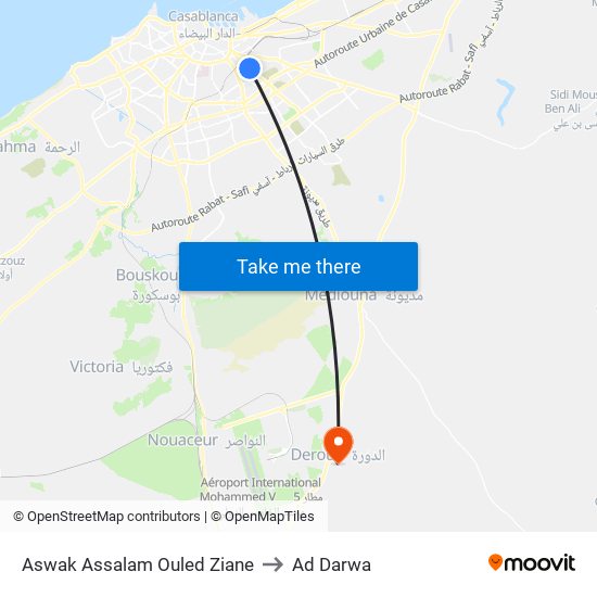 Aswak Assalam Ouled Ziane to Ad Darwa map
