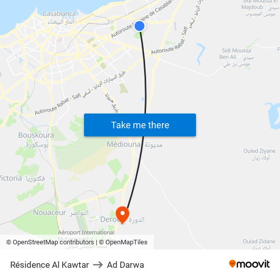 Résidence Al Kawtar to Ad Darwa map
