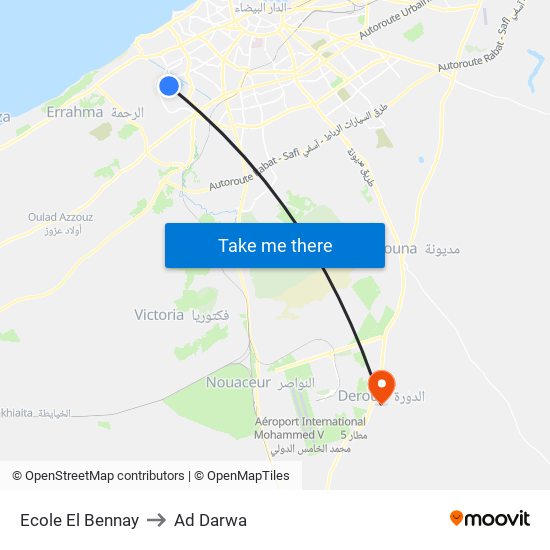Ecole El Bennay to Ad Darwa map