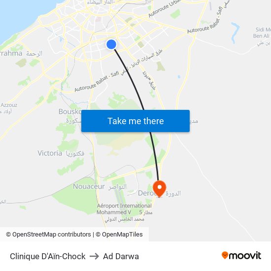 Clinique D'Aïn-Chock to Ad Darwa map
