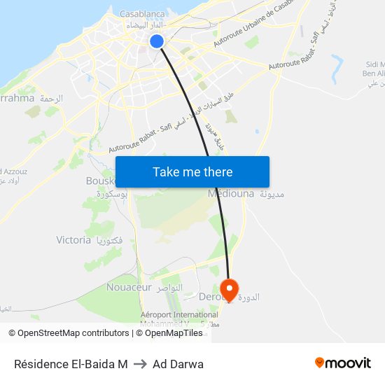 Résidence El-Baida M to Ad Darwa map