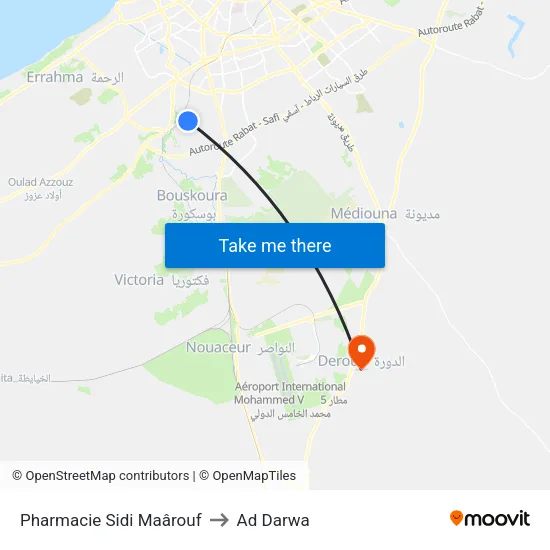 Pharmacie Sidi Maârouf to Ad Darwa map