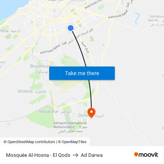 Mosquée Al-Hosna - El Qods to Ad Darwa map